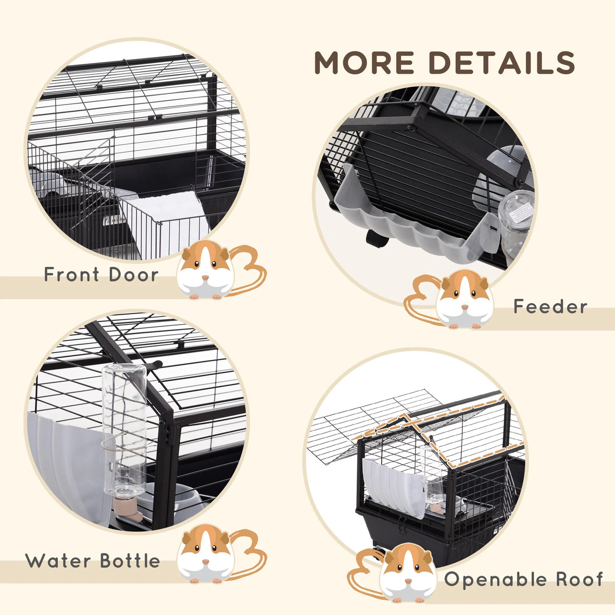 Metal Small Animal Cage, Rabbit Cage for Guinea Pig Chinchilla Hedgehog Bunny with Removable Wheels and Foldable Detacha