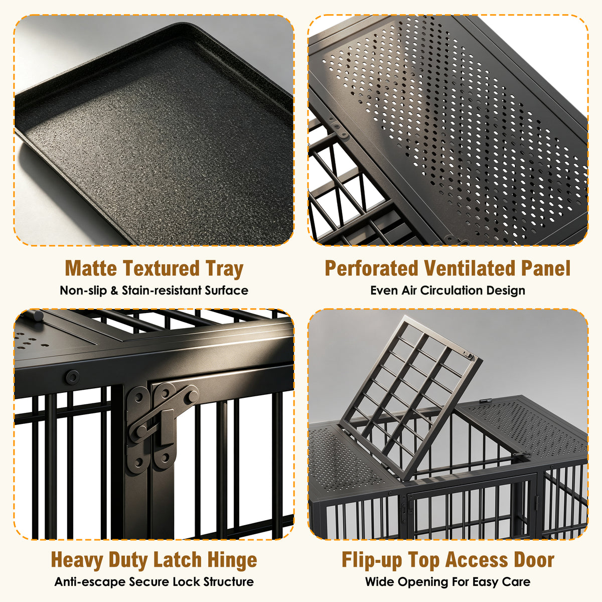 Heavy Duty Dog Crate , Mobile Pet Kennel with Lockable Wheels & Rotary Twist-Latch, Indoor Outdoor Metal Cage with Perfo