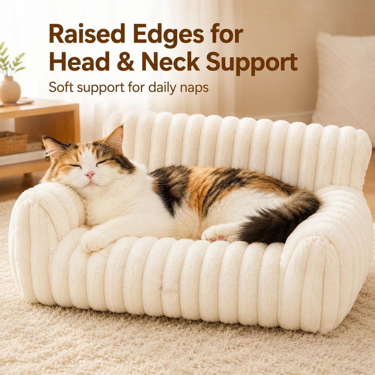 Cute Cat Couch For Pets - Fluffy Cat Beds With Premium Soft Corduroy Fleece, Fuzzy Cats Beds For Indoor Cats With Remova