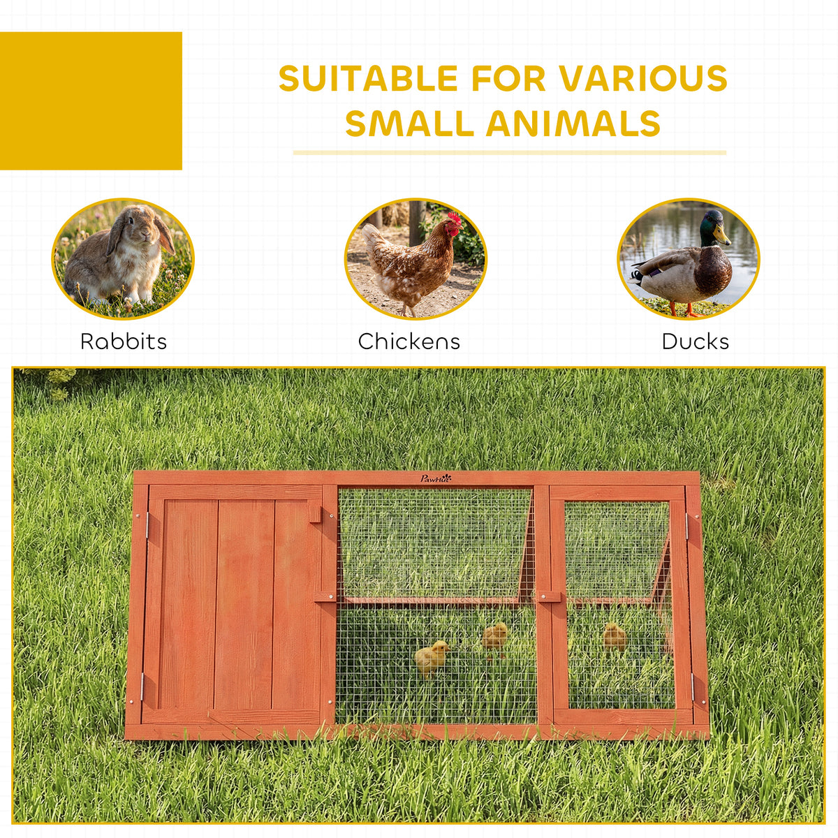 Rabbit Hutch, Wooden Guinea Pig Hutch with Run and Doors, Outdoor Triangle Bunny House for Rabbits,Duck and Chicken