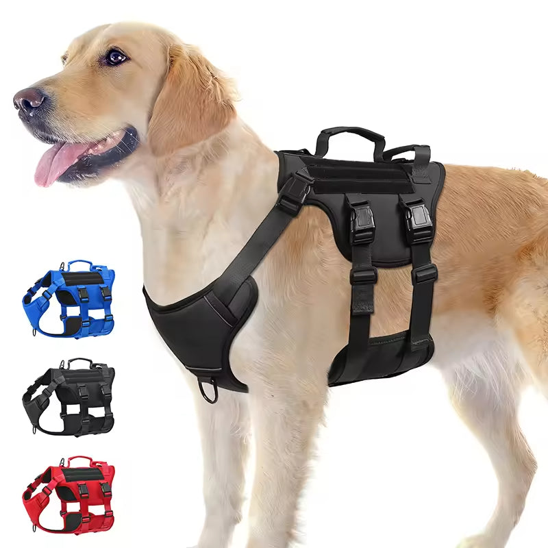 Heat-resistant Durable Nylon Tactical Service Dog Harness, Adjustable No-pull Reflective Vest With Dual Handles For Larg