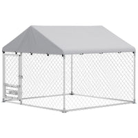 Outdoor Dog Run w/ Adjustable & Rotating Bowls, Waterproof UV-Resistant Cover, Secure Lock, 6.6' x 6.6' x 5.1'