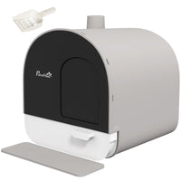 Cat Litter Box with Lid, Removable Tray, Scoop, Filter, Light Grey
