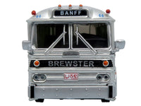 1964 MCI MC-5A Coach Bus "Brewster Gray Line" Silver with Blue and Red Stripes "Vintage Bus & Motorcoach Collection" Limited Edition to 504 pieces Worldwide 1/87 (HO) Diecast Model by Iconic Replicas