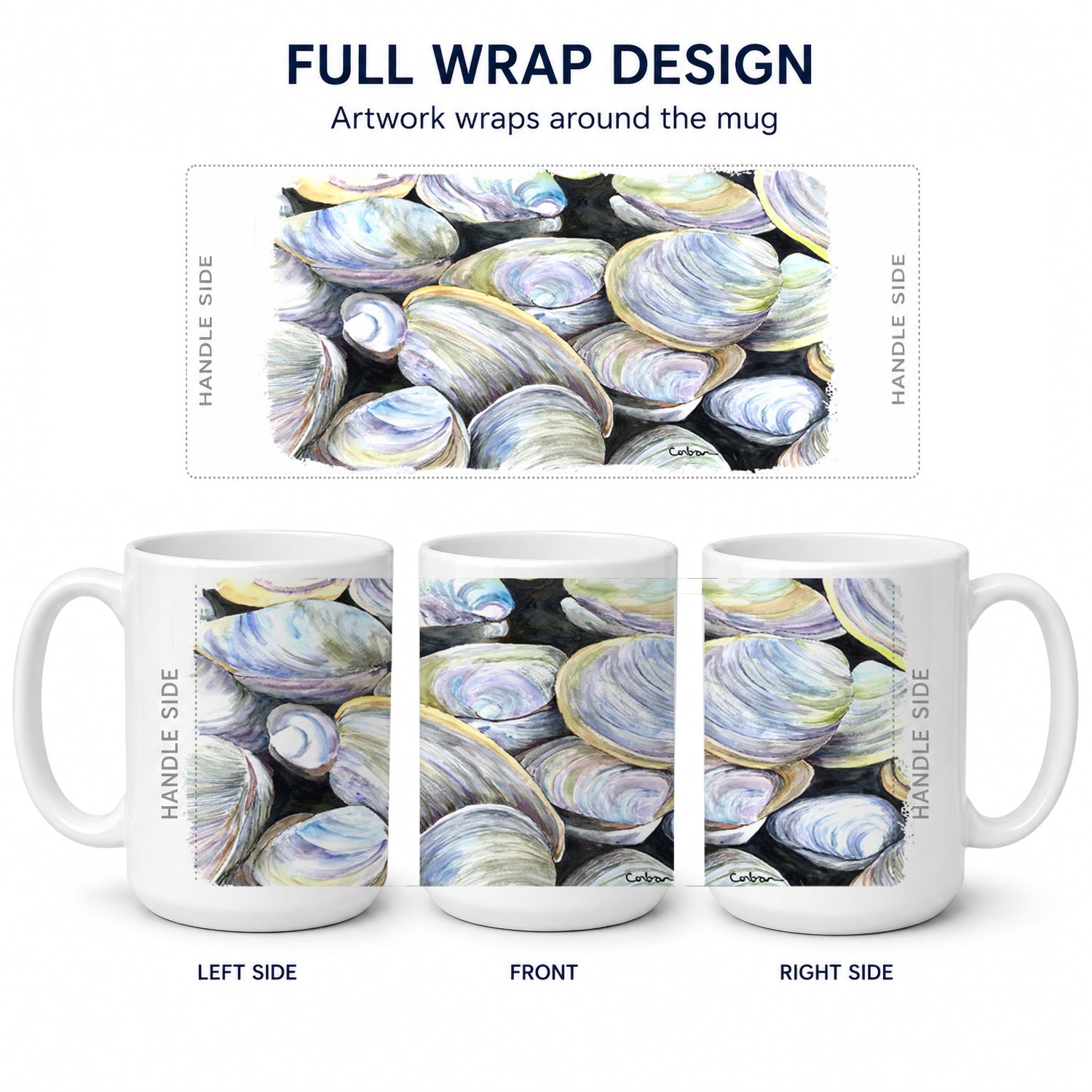 Clam Quahog Ceramic Coffee Mug 15 oz Decorative Large C Handle Mug Cup for Tea, Cocoa Hot Chocolate