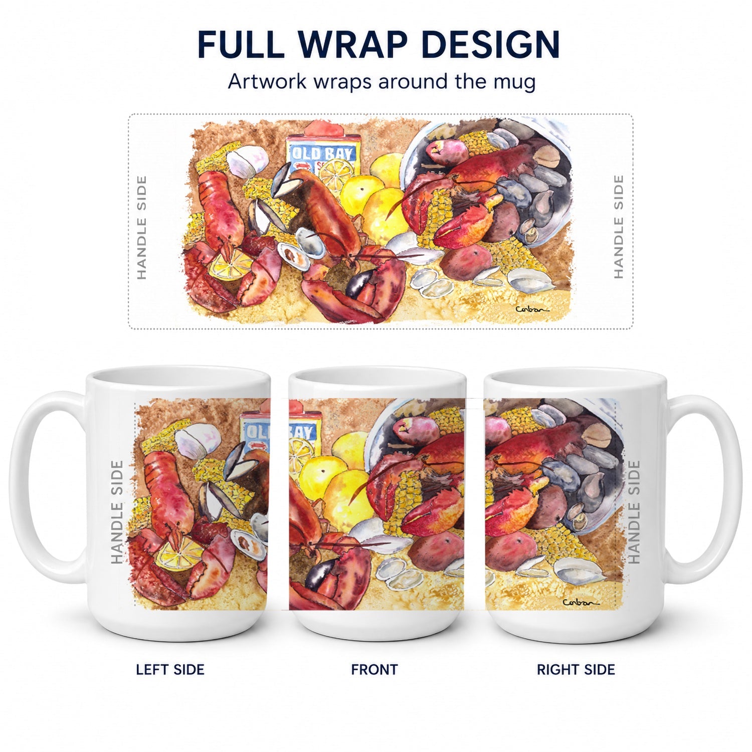 Lobster with Old Bay Ceramic Coffee Mug 15 oz Decorative Large C Handle Mug Cup for Tea, Cocoa Hot Chocolate