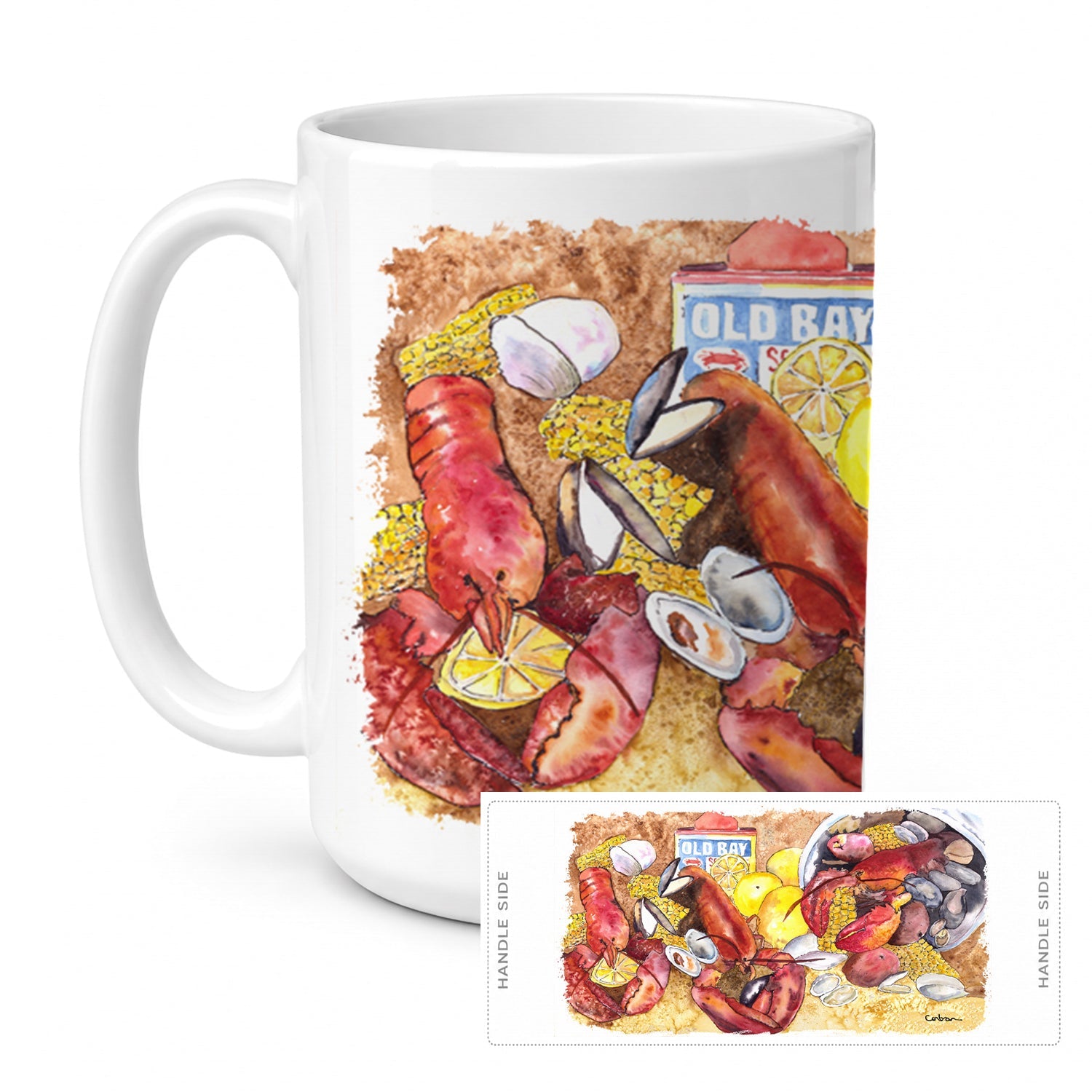 Lobster with Old Bay Ceramic Coffee Mug 15 oz Decorative Large C Handle Mug Cup for Tea, Cocoa Hot Chocolate