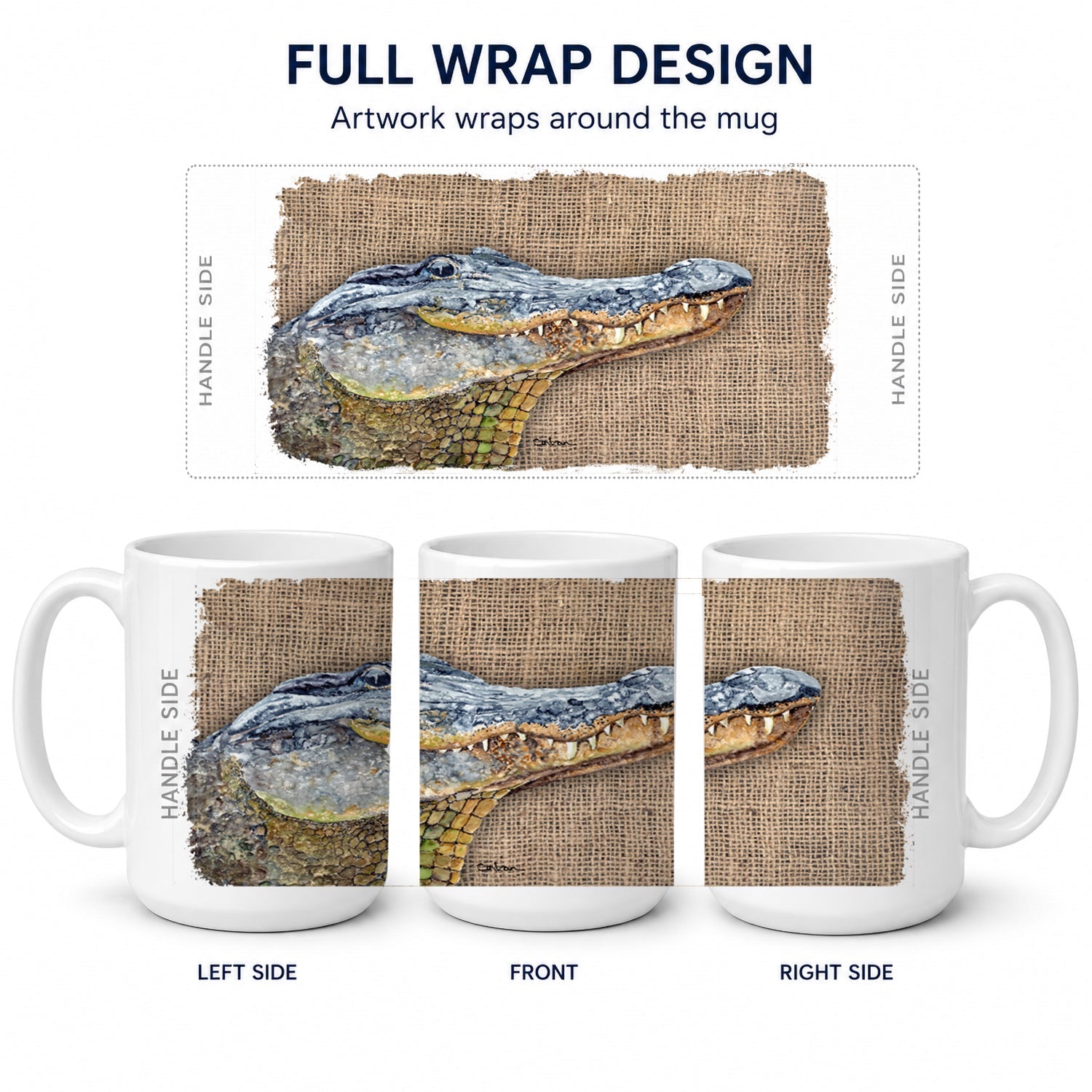 Alligator Ceramic Coffee Mug 15 oz Decorative Large C Handle Mug Cup for Tea, Cocoa Hot Chocolate