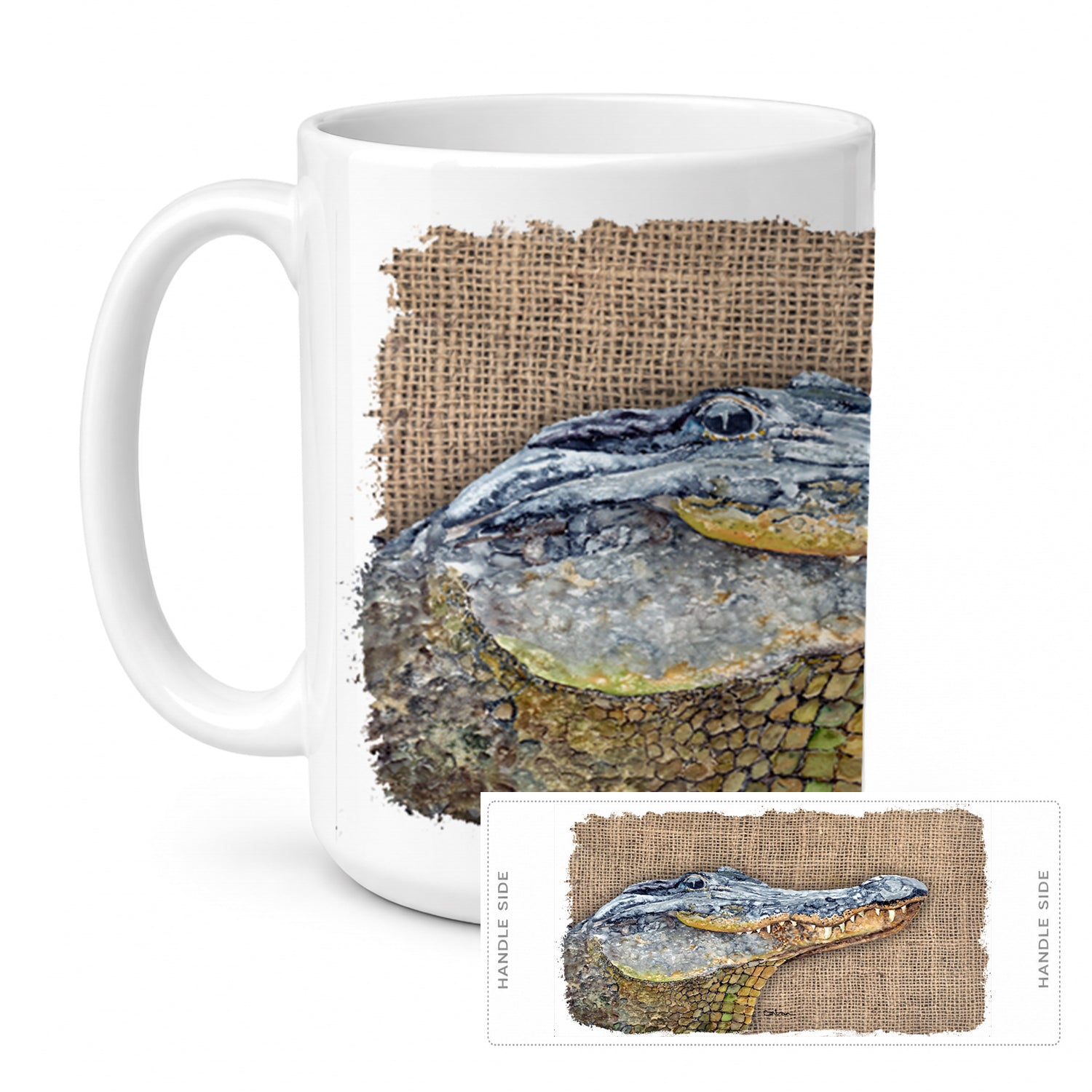 Alligator Ceramic Coffee Mug 15 oz Decorative Large C Handle Mug Cup for Tea, Cocoa Hot Chocolate