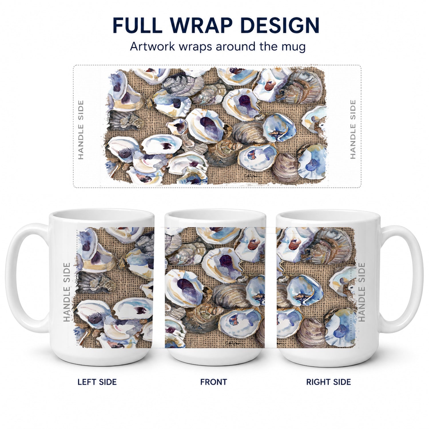 Oyster Ceramic Coffee Mug 15 oz Decorative Large C Handle Mug Cup for Tea, Cocoa Hot Chocolate