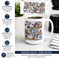 Oyster Ceramic Coffee Mug 15 oz Decorative Large C Handle Mug Cup for Tea, Cocoa Hot Chocolate