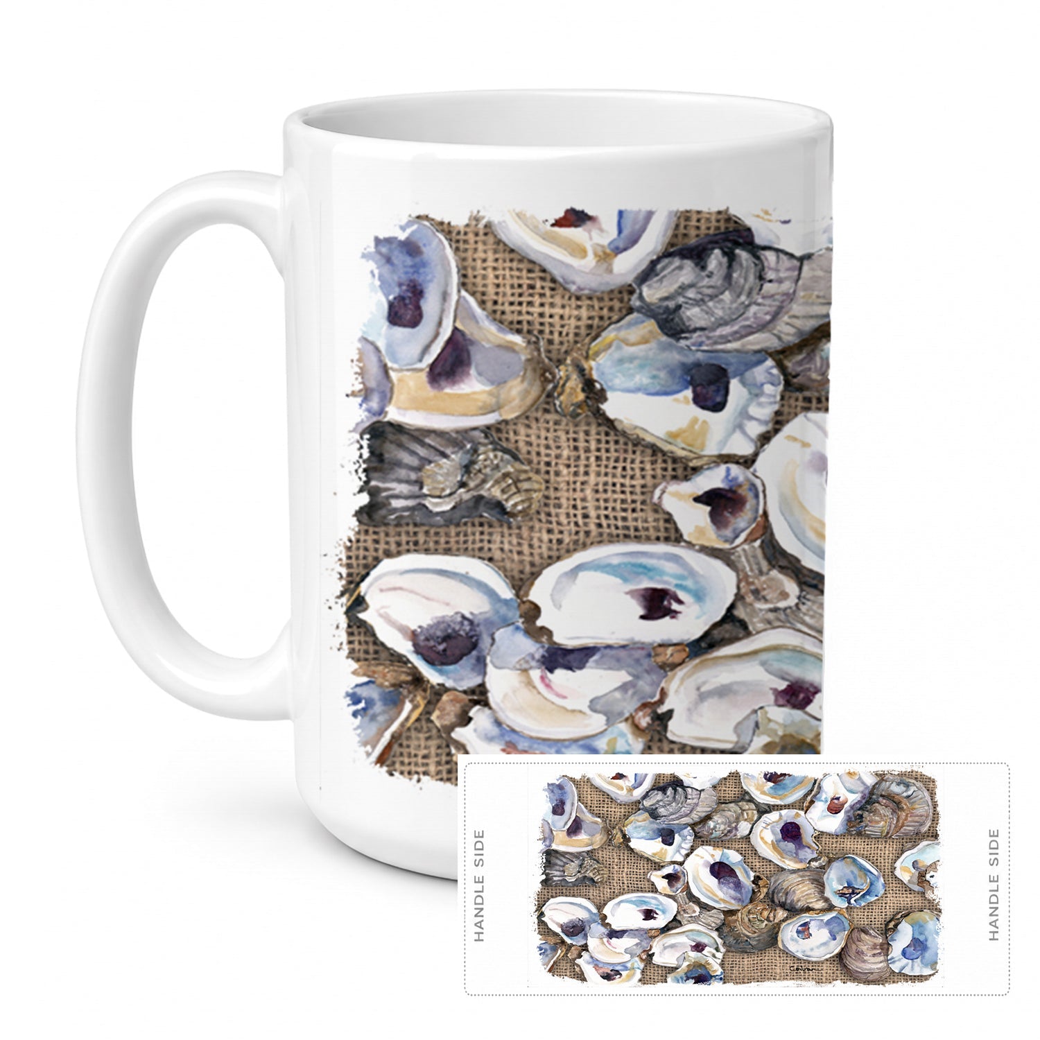 Oyster Ceramic Coffee Mug 15 oz Decorative Large C Handle Mug Cup for Tea, Cocoa Hot Chocolate