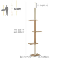 100" Floor To Ceiling Cat Tree w/ 3 Perches Activity Center for Kittens Cat Tower Furniture, Brown