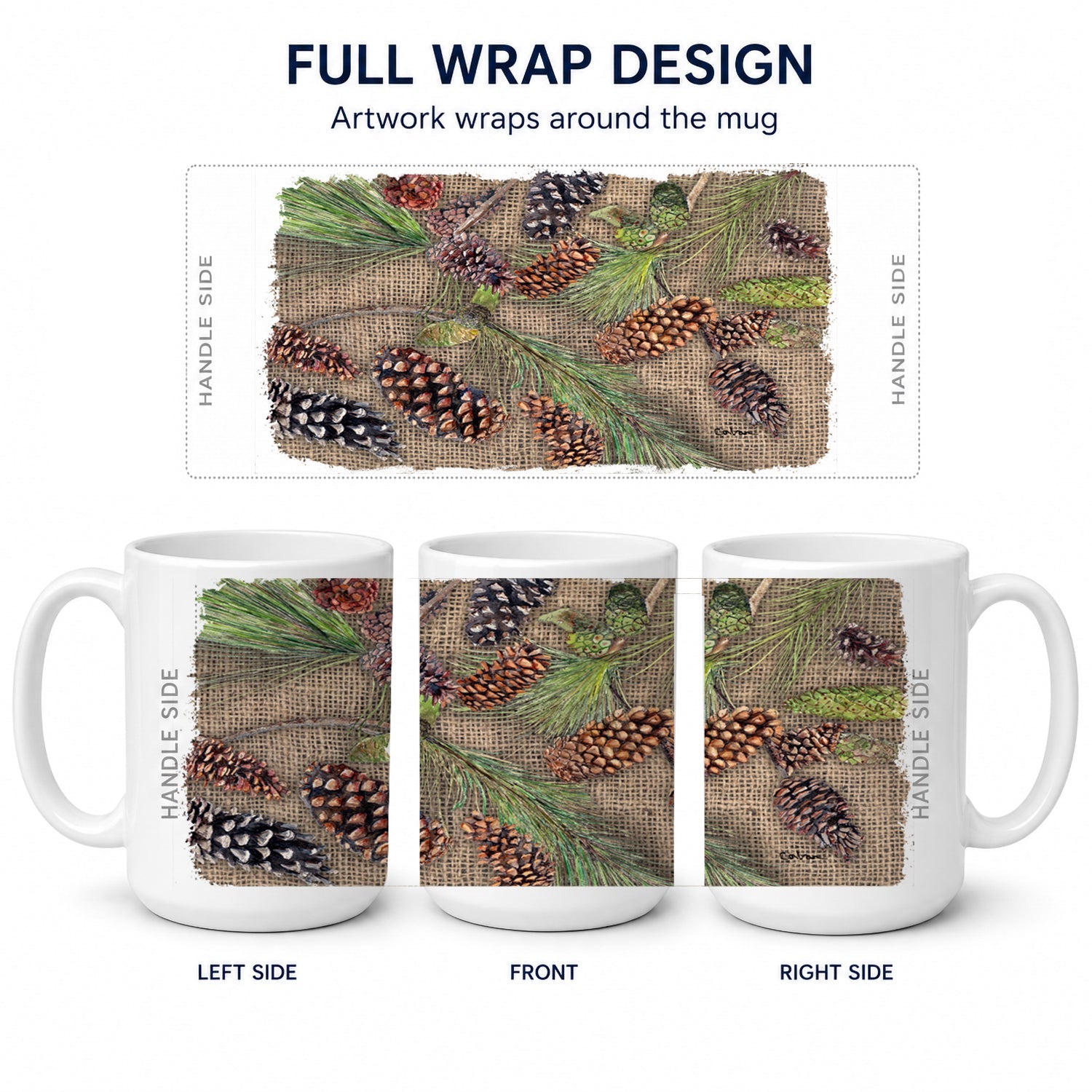 Pine Cones Ceramic Coffee Mug 15 oz Decorative Large C Handle Mug Cup for Tea, Cocoa Hot Chocolate