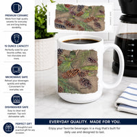 Pine Cones Ceramic Coffee Mug 15 oz Decorative Large C Handle Mug Cup for Tea, Cocoa Hot Chocolate