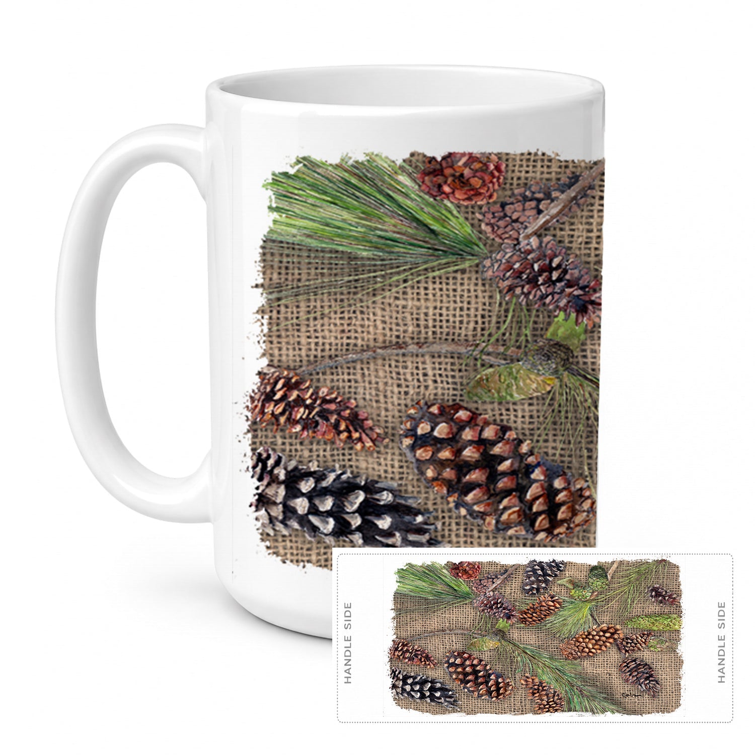 Pine Cones Ceramic Coffee Mug 15 oz Decorative Large C Handle Mug Cup for Tea, Cocoa Hot Chocolate