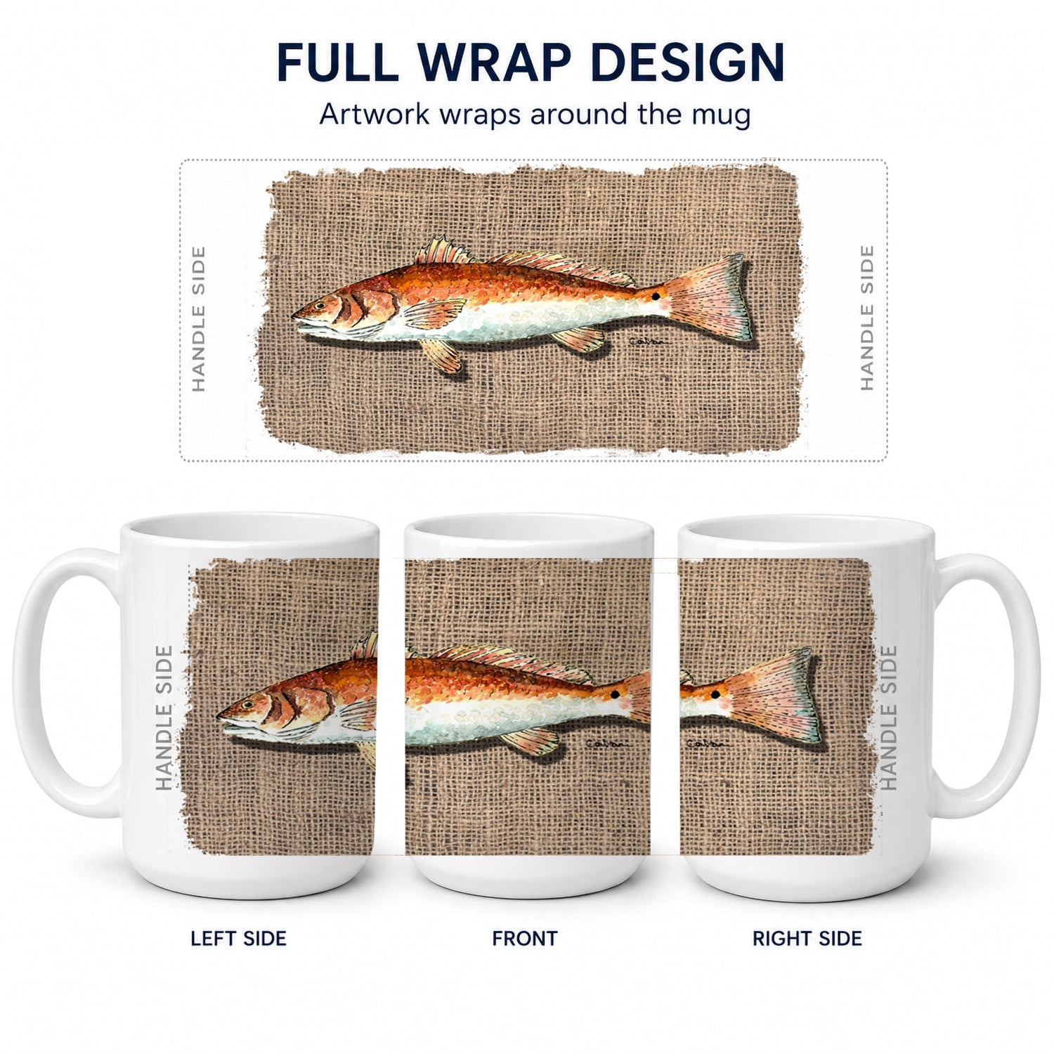 Red Fish Ceramic Coffee Mug 15 oz Decorative Large C Handle Mug Cup for Tea, Cocoa Hot Chocolate