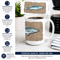 Fish Speckled Trout Ceramic Coffee Mug 15 oz Decorative Large C Handle Mug Cup for Tea, Cocoa Hot Chocolate