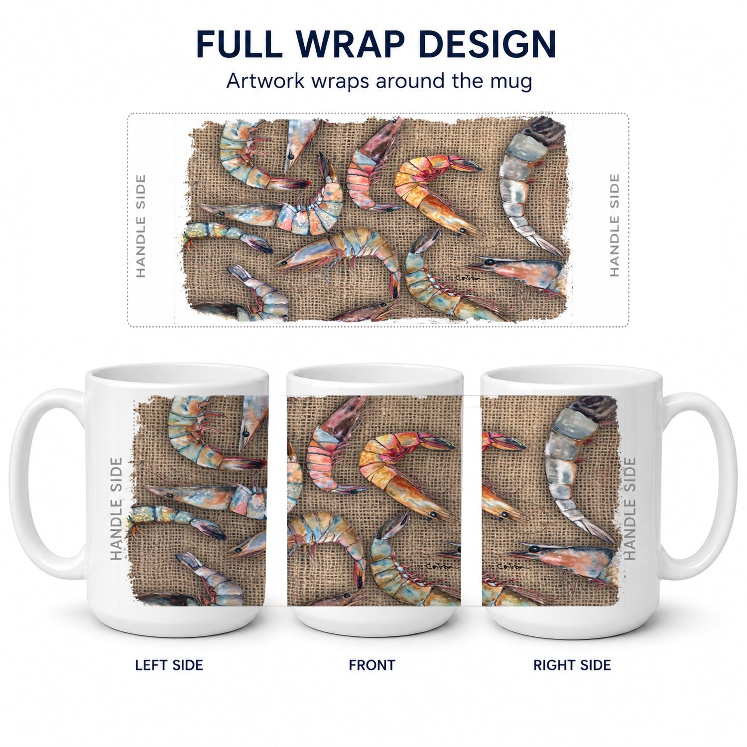 Shrimp Ceramic Coffee Mug 15 oz Decorative Large C Handle Mug Cup for Tea, Cocoa Hot Chocolate