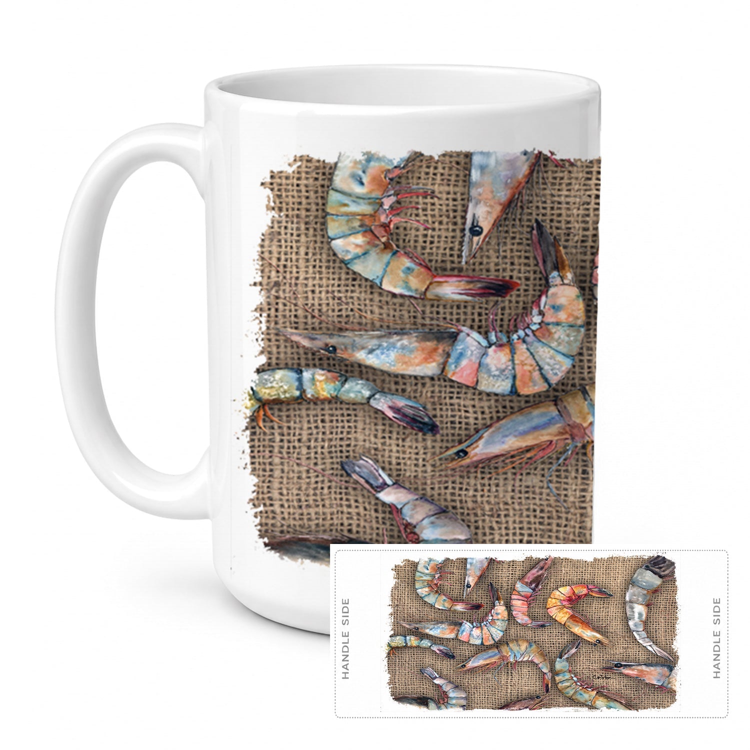 Shrimp Ceramic Coffee Mug 15 oz Decorative Large C Handle Mug Cup for Tea, Cocoa Hot Chocolate