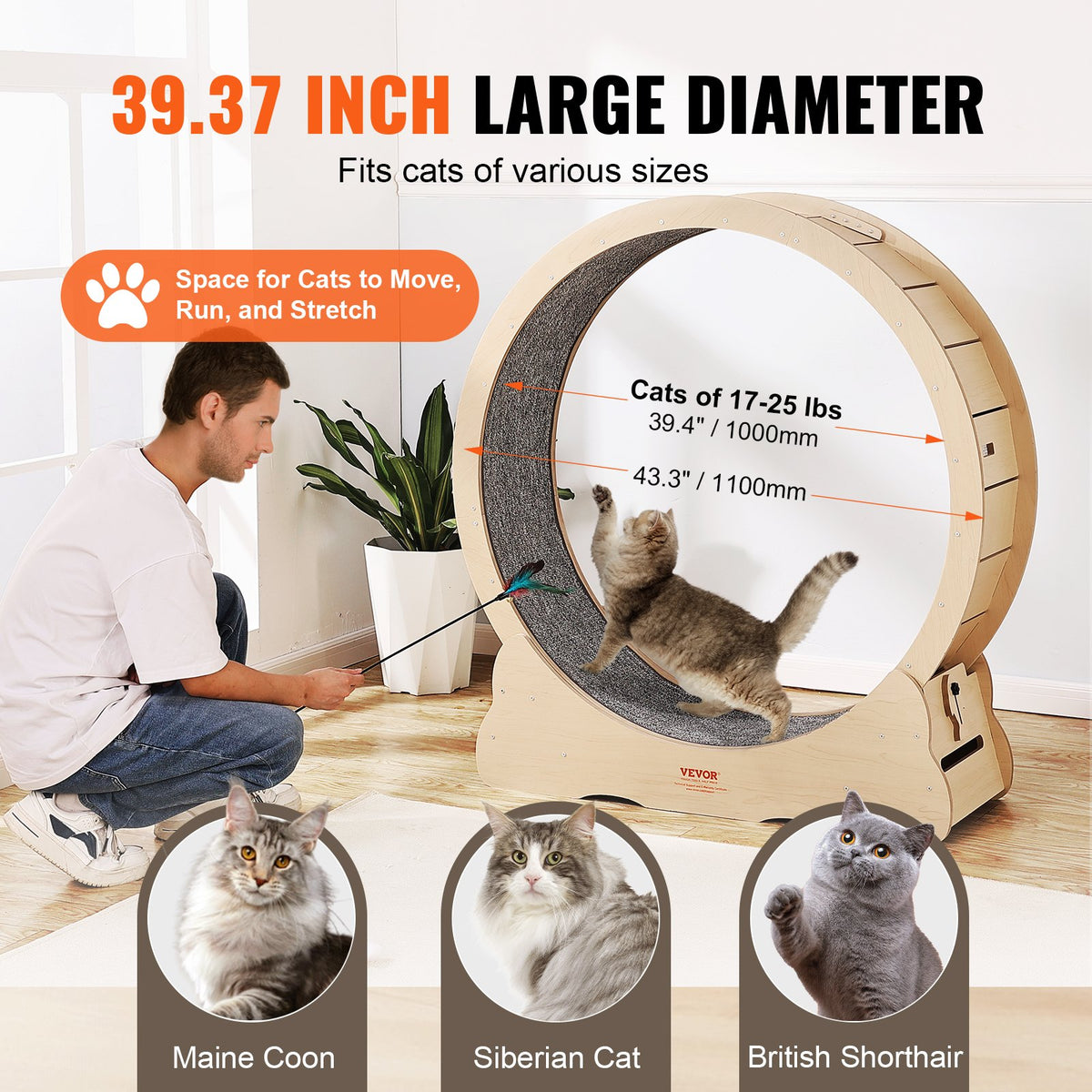 Cat Exercise Wheel 43.3' Large Cat Treadmill Wheel For Indoor Cats Yellow