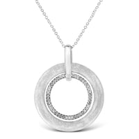 .925 Sterling Silver Prong-Set Diamond Accent Satin Finished Double Circle 18" Pendant Necklace (I-J Color, I1-I2 Clarity)