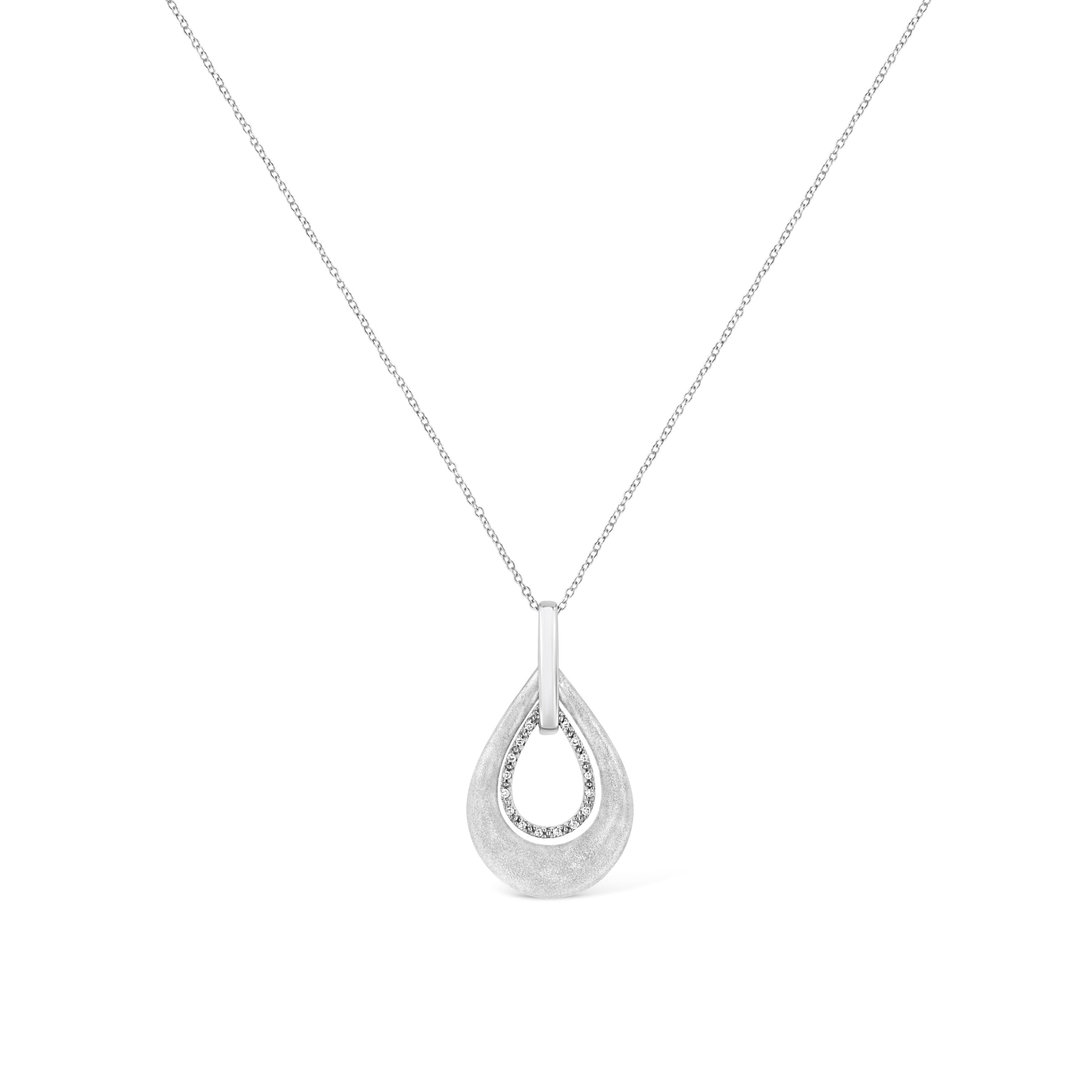 .925 Sterling Silver Prong-Set Diamond Accent Fashion Double Drop Design 18" Pendant Necklace (I-J Color, I1-I2 Clarity)