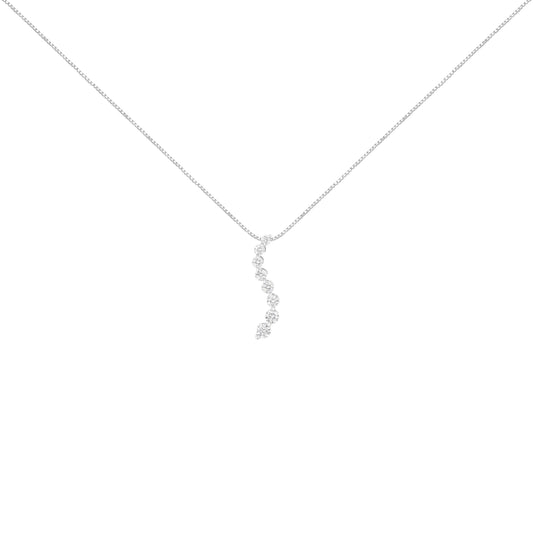 AGS Certified 14k White Gold 3.0 Cttw Baguette and Brilliant Round-Cut Diamond Journey 18" Pendant Necklace (K-L Color, I1-I2 Clarity)
