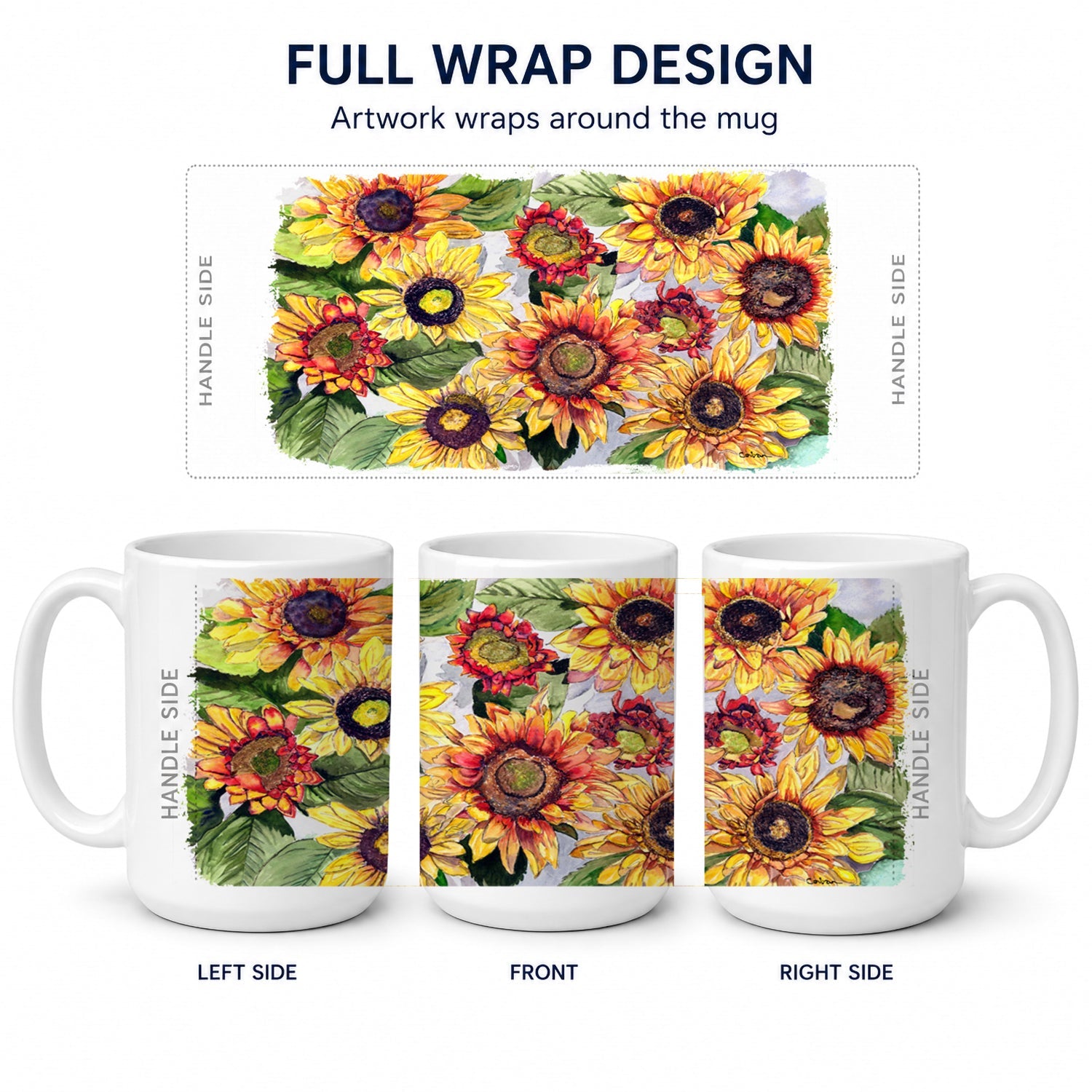 Sunflowers Ceramic Coffee Mug 15 oz Decorative Large C Handle Mug Cup for Tea, Cocoa Hot Chocolate