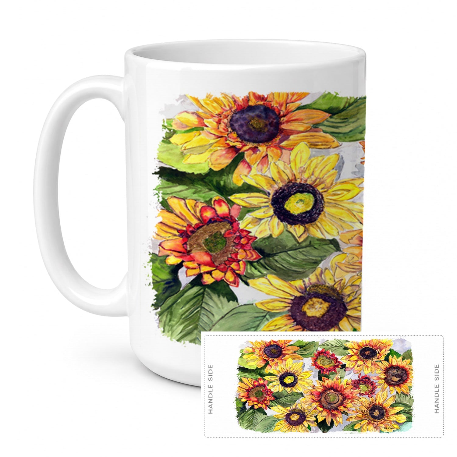 Sunflowers Ceramic Coffee Mug 15 oz Decorative Large C Handle Mug Cup for Tea, Cocoa Hot Chocolate