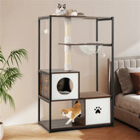 Stylish Wood-Metal Cat Tree - 33 lbs Per Layer Capacity, 2 Private Condos + 2 Relaxation Platforms, Complements Room Dec