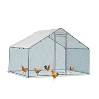 2X2X2m&6.5x6.5x6.5ft Silver Chicken Coop With Pointed Roof, 180g PE Rain Cloth, Metal Chicken And Rabbit Cage