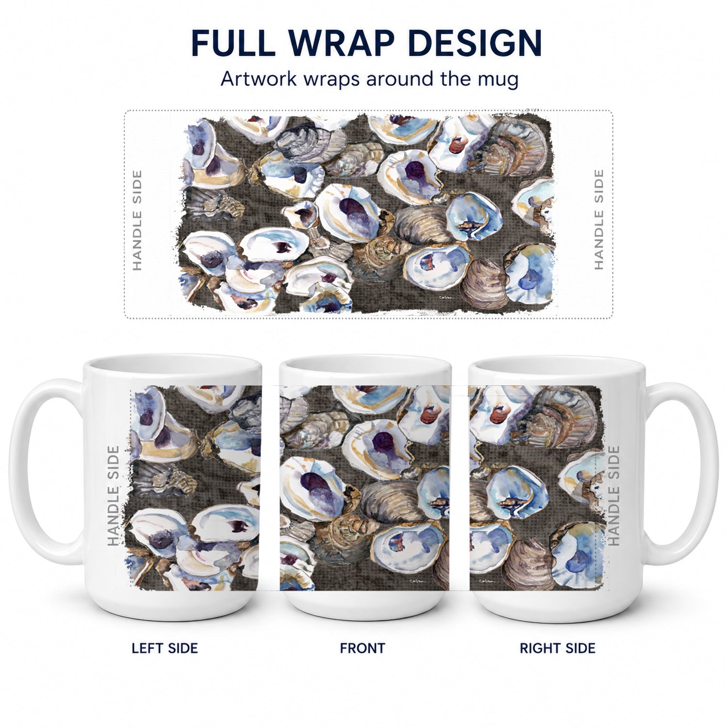 Oysters Ceramic Coffee Mug 15 oz Decorative Large C Handle Mug Cup for Tea, Cocoa Hot Chocolate
