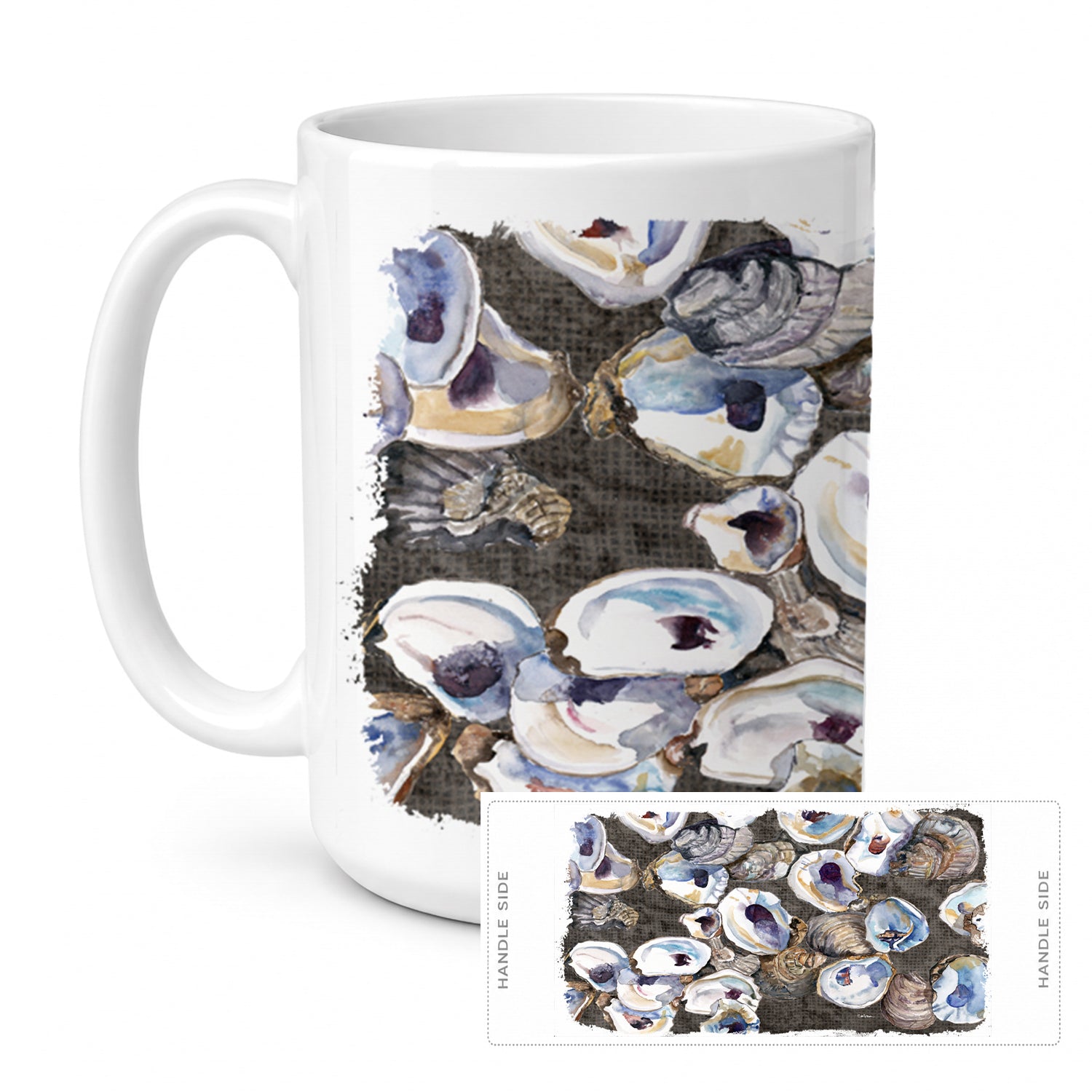 Oysters Ceramic Coffee Mug 15 oz Decorative Large C Handle Mug Cup for Tea, Cocoa Hot Chocolate