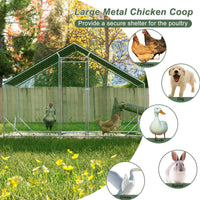 Large Metal Chicken Coop, Walk-in Chicken Run, Galvanized Wire Poultry Chicken Hen Pen Cage, Rabbits Duck Cages With Wat