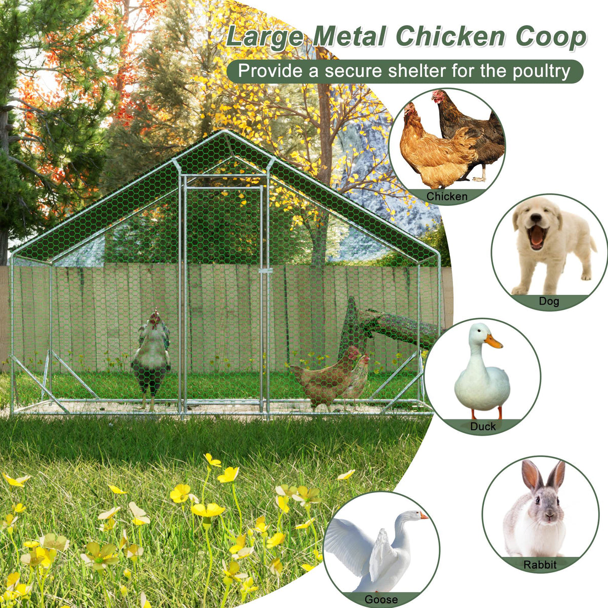 Large Metal Chicken Coop, Walk-in Chicken Run, Galvanized Wire Poultry Chicken Hen Pen Cage, Rabbits Duck Cages With Wat