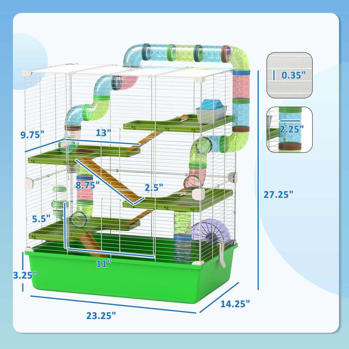 23" 5-Tier Hamster Cage with Wheel and Water Bottle, Green