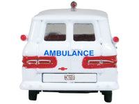 1962 Chevrolet Corvair Greenbrier AmbleWagon Ambulance White with Red Stripes 1/87 (HO) Scale Diecast Model Car by Oxford Diecast