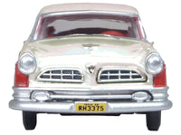 1955 Chrysler New Yorker Deluxe St. Regis Tango Red and Platinum Metallic 1/87 (HO) Scale Diecast Model Car by Oxford Diecast