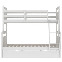 Twin over Full Bunk Bed with Ladder, Two Storage Drawers, Safety Guardrail  White