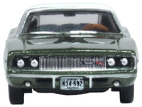 1968 Dodge Charger Racing Green Metallic with White Top and Tail Stripe 1/87 (HO) Scale Diecast Model Car by Oxford Diecast