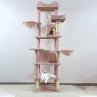 68in Tall Multi-Level Green Cat Tree with Hammocks, Hanging Basket, Cat Cave, Removeable Cushion, Scratching Posts - Plu