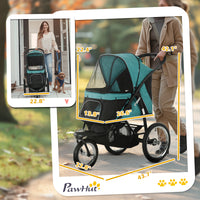 3 Wheels Pet Stroller for Small Dogs and Medium Dogs with Adjustable Canopy, Safety Tether, Storage Basket, Dark Green