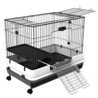PawHut 2-Level Small Animal Cage Rabbit Hutch With Wheels, Removable Tray, Platform And Ramp For Bunny, Chinchillas, Fer