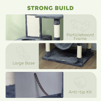 81" Large Cat Tree w/ Scratching Posts, Condos, Beds, Hammocks, Jumping Platforms, Toy Balls, Rope Cat Toy, Dark Grey