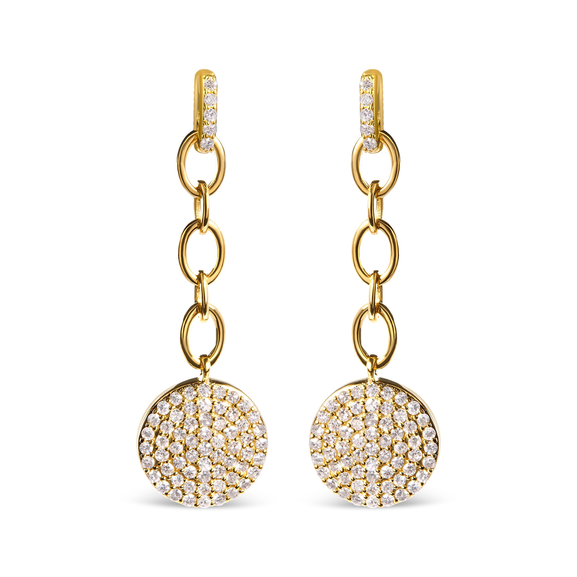 18K Yellow Gold Plated .925 Sterling Silver 1.0 Cttw Diamond Composite Cluster Dangle Chain Earrings (I-J Color, I1-I2 Clarity)