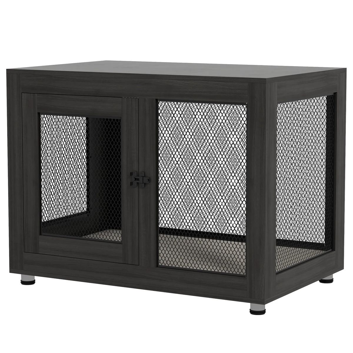 Pet Crate End Table with Water-resistant Cushion or Large Medium Dogs, Black