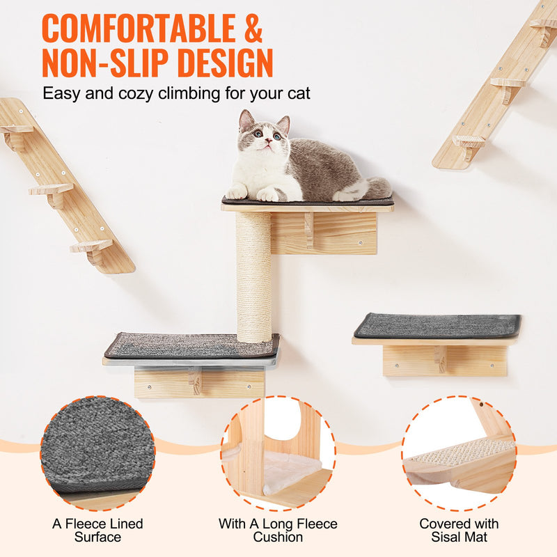 Wall Mounted Cat Shelves Tree With Jumping Boards Nests Hammock Set Of 9
