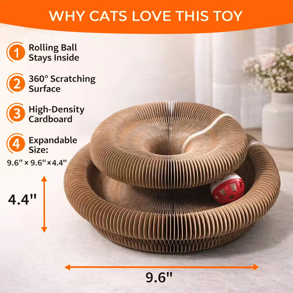 Kitty Curls Cat Toy - Foldable Accordion Cat Scratcher withBall - Magic Organ Cat Scratch Board for Interactive Play -Ca