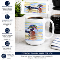 Wood Duck Ceramic Coffee Mug 15 oz Decorative Large C Handle Mug Cup for Tea, Cocoa Hot Chocolate
